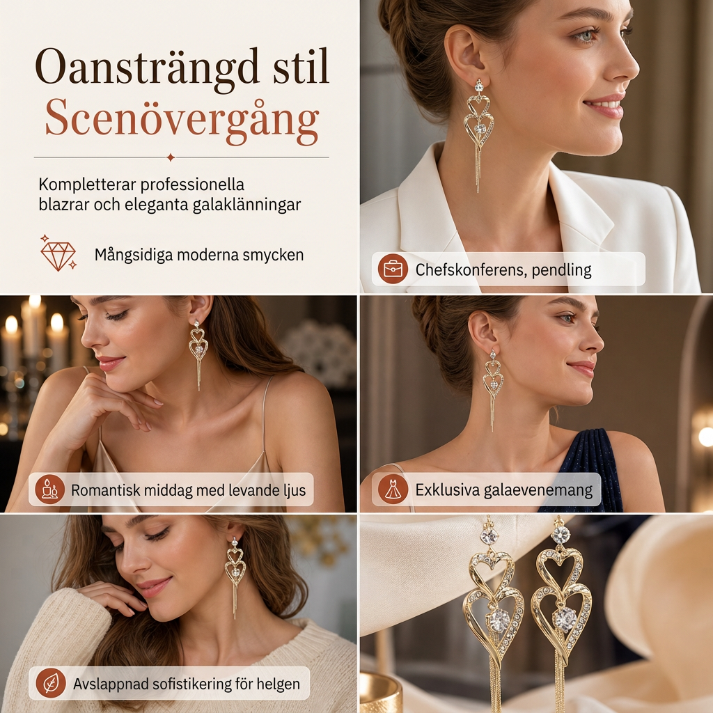 Eleganta dubbelsidiga hängörhängen i guld med hjärtdetaljer och tyglasor för kvinnor