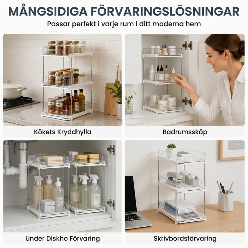 50 % RABATT Köksförvaring, flerskiktad arrangör under diskhon
