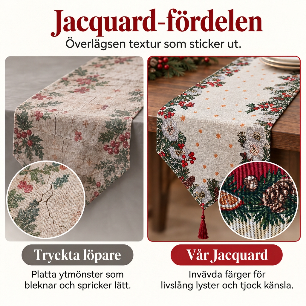 ✨🎄50 % RABATT Julbordslöpare med tofsar, vacker julbordsdekoration