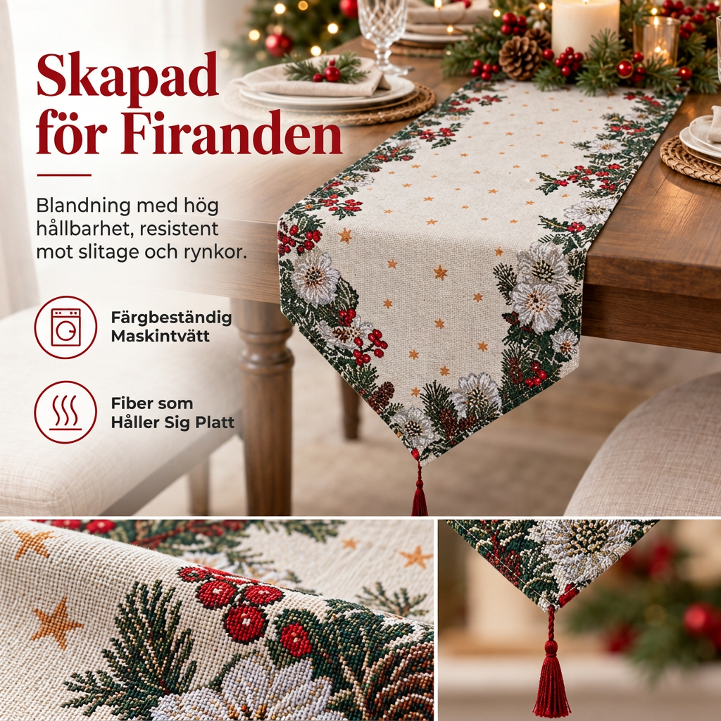 ✨🎄50 % RABATT Julbordslöpare med tofsar, vacker julbordsdekoration