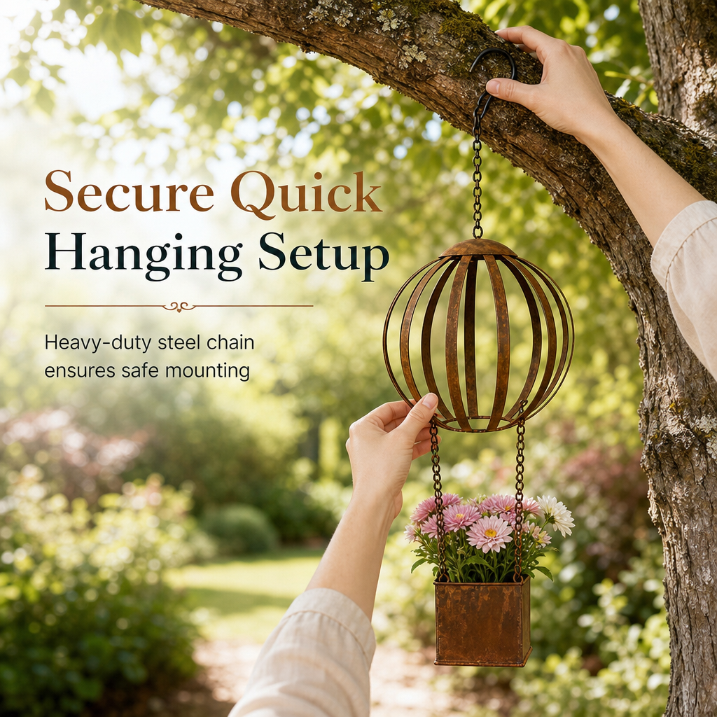 🎈 Vintage Iron Hot Air Balloon Hanging Planter ✨ Distressed Finish, With S-Hook, Garden Decor | 50% OFF