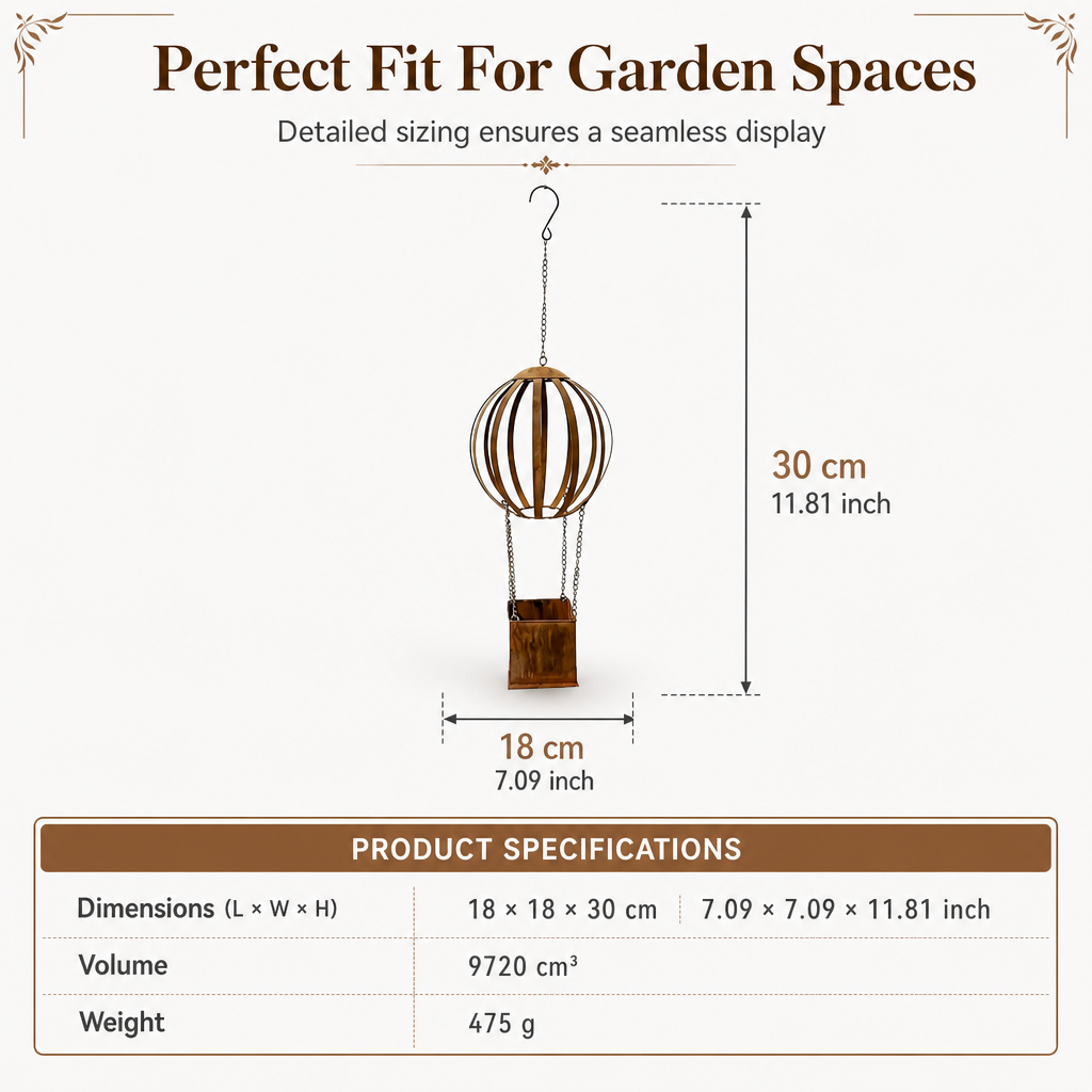 🎈 Vintage Iron Hot Air Balloon Hanging Planter ✨ Distressed Finish, With S-Hook, Garden Decor | 50% OFF