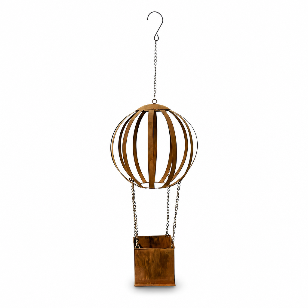 🎈 Vintage Iron Hot Air Balloon Hanging Planter ✨ Distressed Finish, With S-Hook, Garden Decor | 50% OFF