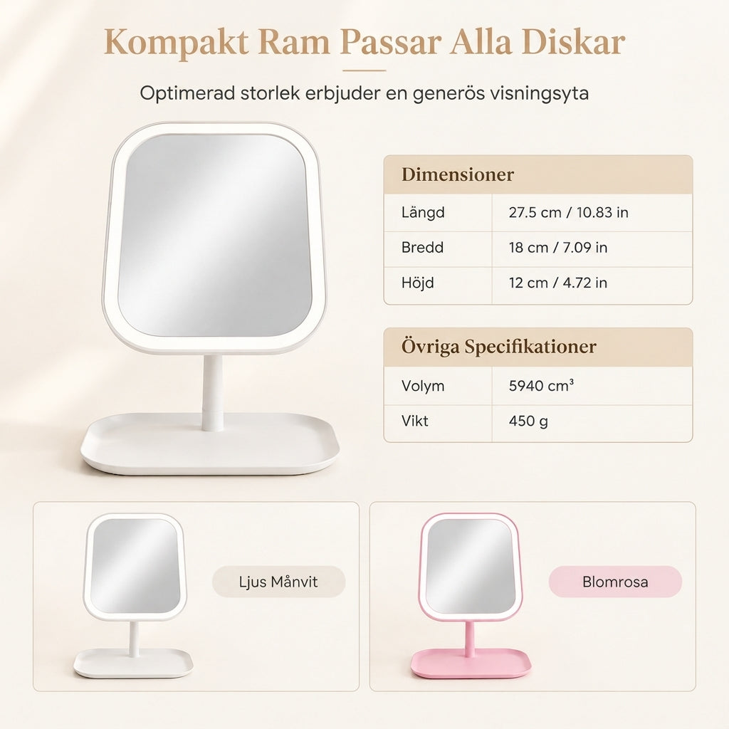 💄✨ 50 % rabatt！Bärbar hopfällbar sminkspegel med LED-ljus, skrivbordsspegel, kompakt för studentrummet
