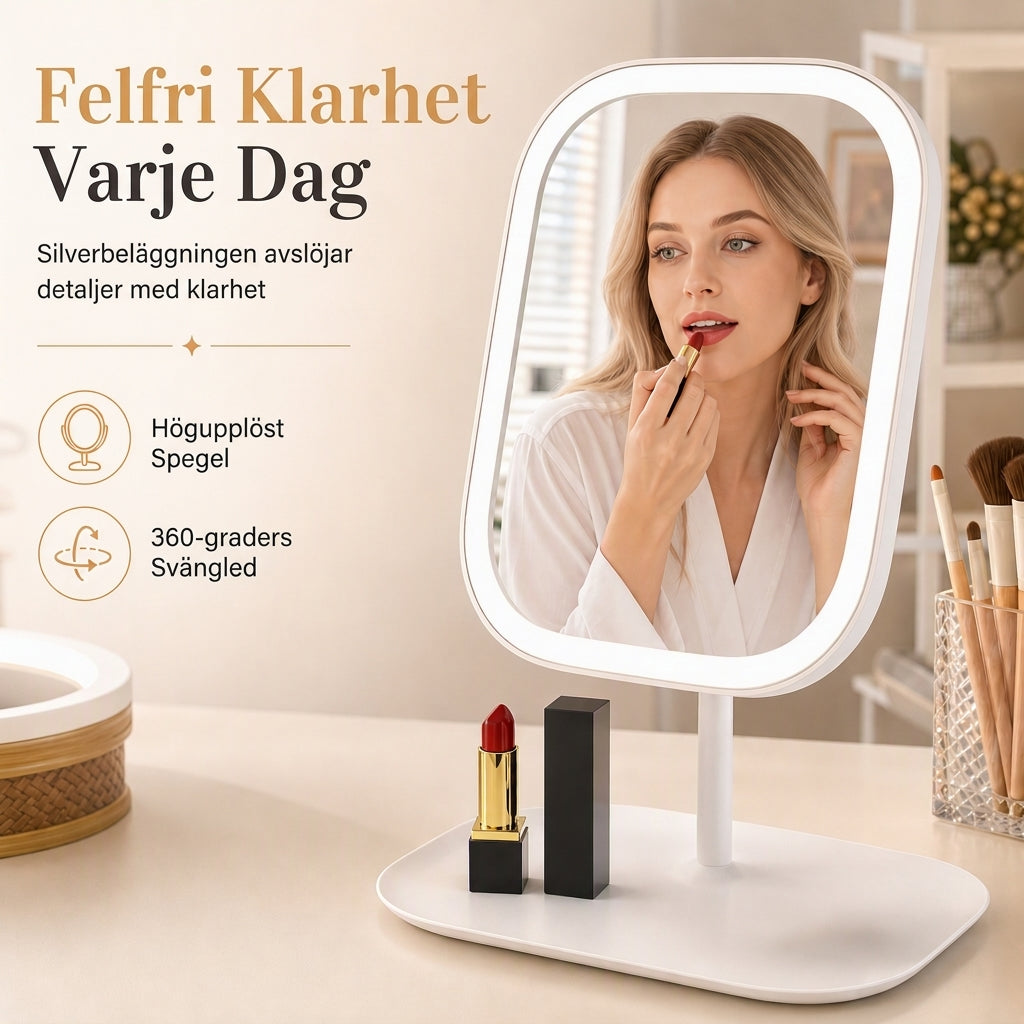 💄✨ 50 % rabatt！Bärbar hopfällbar sminkspegel med LED-ljus, skrivbordsspegel, kompakt för studentrummet
