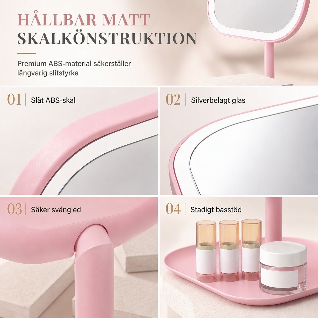 💄✨ 50 % rabatt！Bärbar hopfällbar sminkspegel med LED-ljus, skrivbordsspegel, kompakt för studentrummet