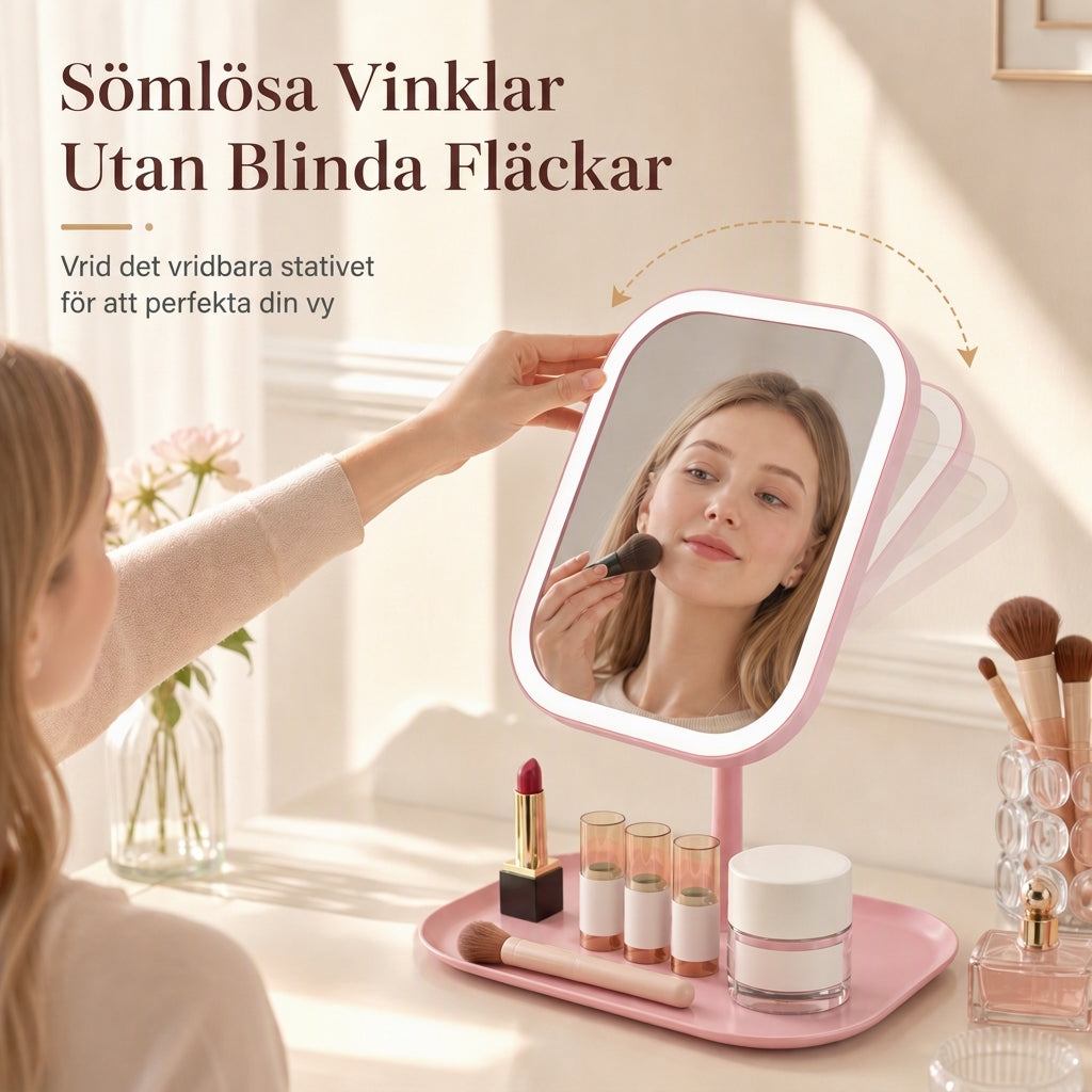 💄✨ 50 % rabatt！Bärbar hopfällbar sminkspegel med LED-ljus, skrivbordsspegel, kompakt för studentrummet