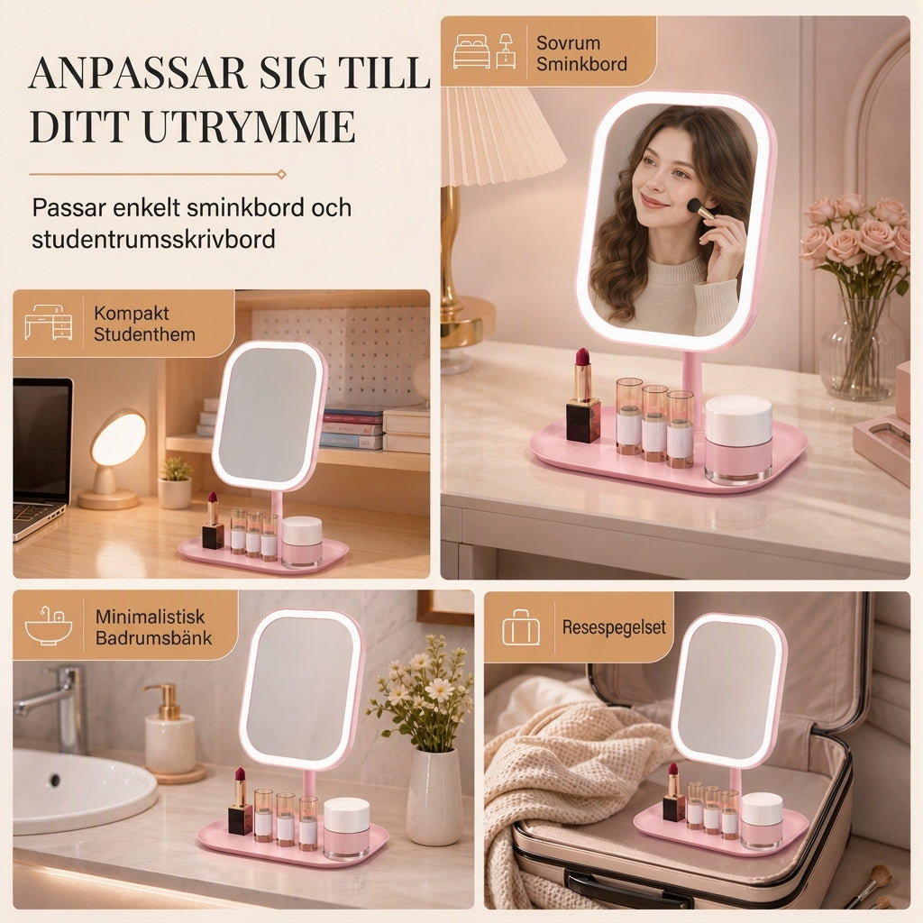 💄✨ 50 % rabatt！Bärbar hopfällbar sminkspegel med LED-ljus, skrivbordsspegel, kompakt för studentrummet