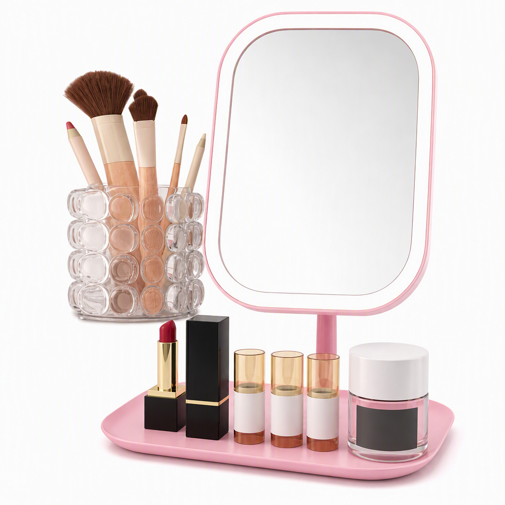 💄✨ 50 % rabatt！Bärbar hopfällbar sminkspegel med LED-ljus, skrivbordsspegel, kompakt för studentrummet