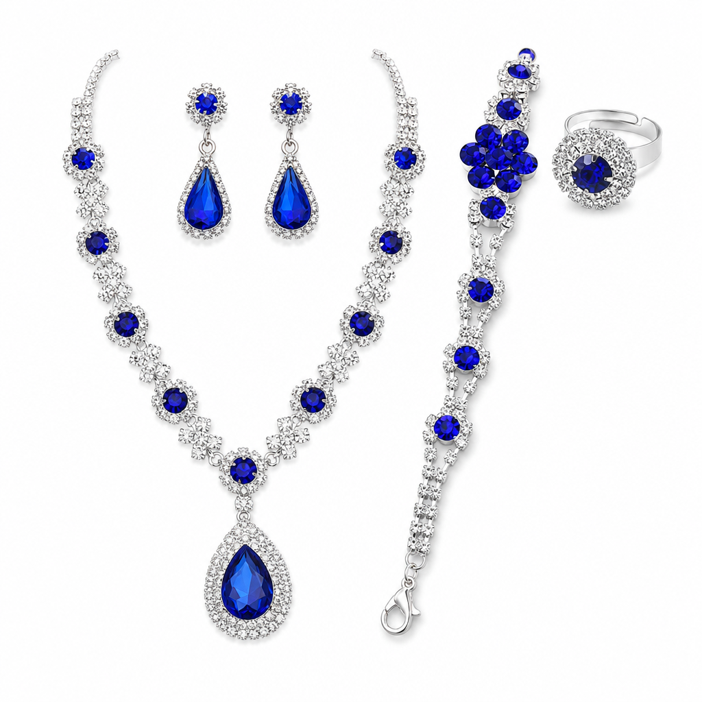 💎 Damsmyckesats med droppformade kristallstenar ✨ Örhängen och ring, elegant för kvinnor | 50 % rabatt