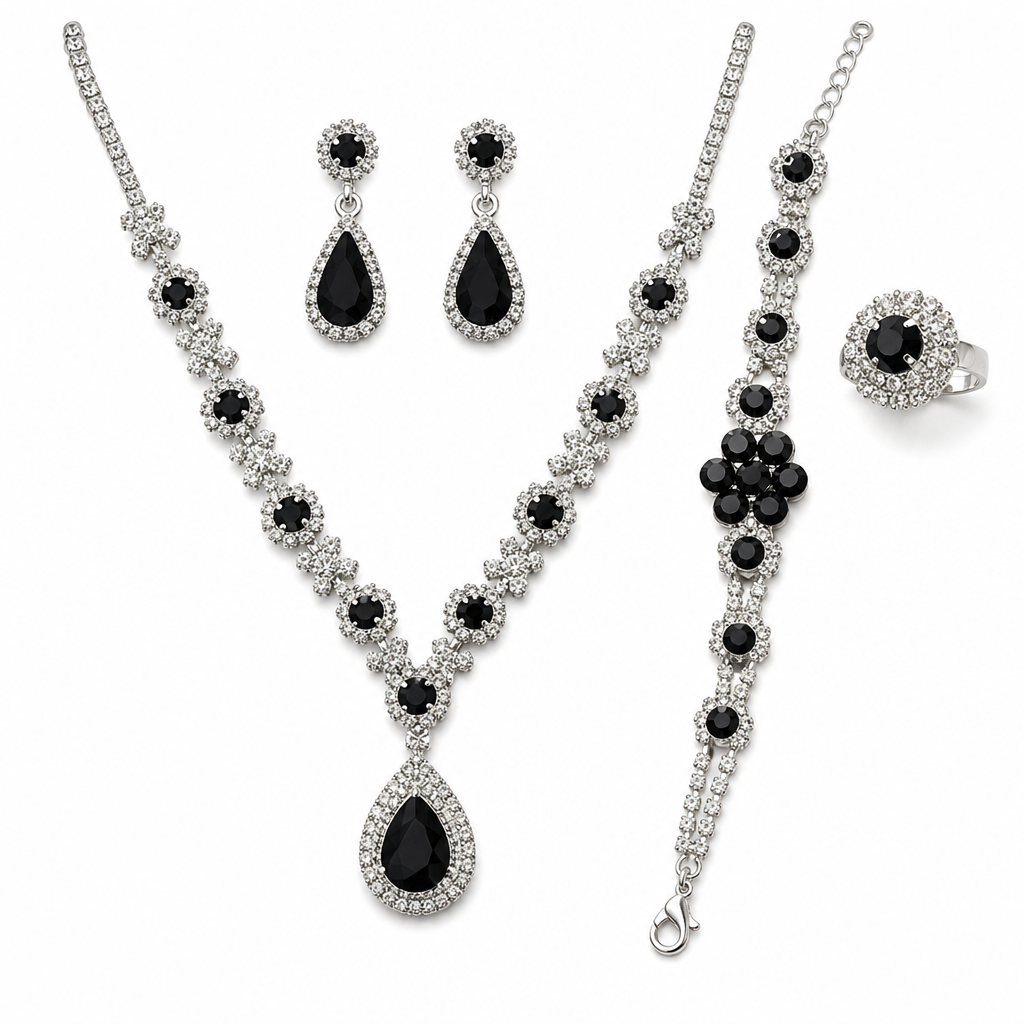💎 Damsmyckesats med droppformade kristallstenar ✨ Örhängen och ring, elegant för kvinnor | 50 % rabatt