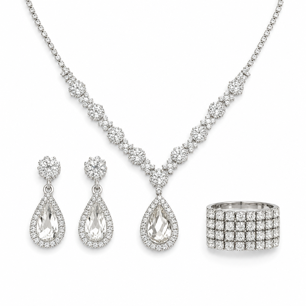 💎 Damsmyckesats med droppformade kristallstenar ✨ Örhängen och ring, elegant för kvinnor | 50 % rabatt