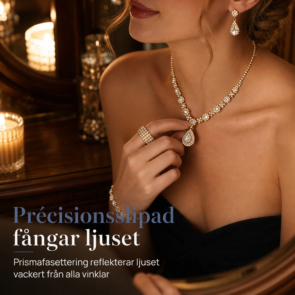 💎 Damsmyckesats med droppformade kristallstenar ✨ Örhängen och ring, elegant för kvinnor | 50 % rabatt
