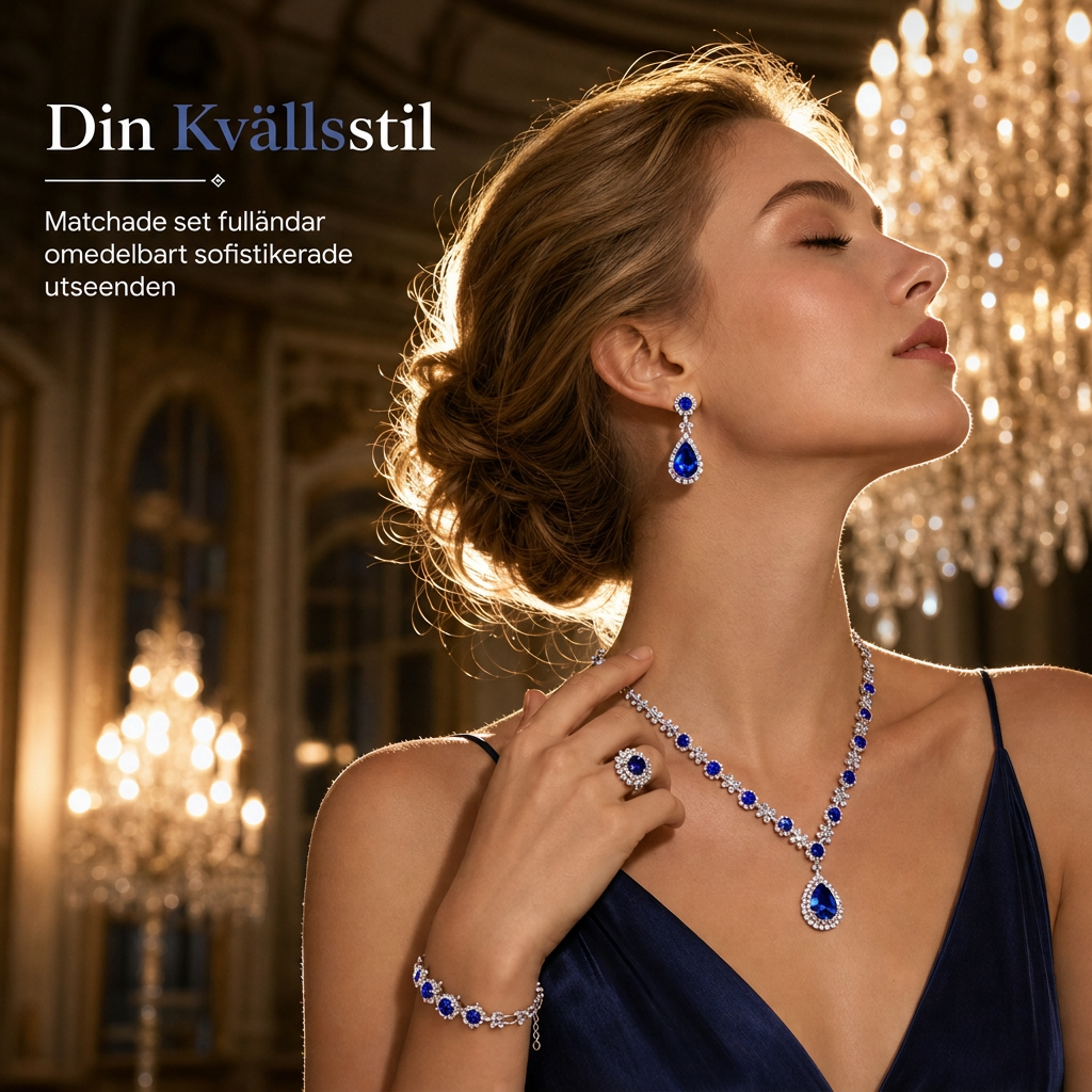 💎 Damsmyckesats med droppformade kristallstenar ✨ Örhängen och ring, elegant för kvinnor | 50 % rabatt