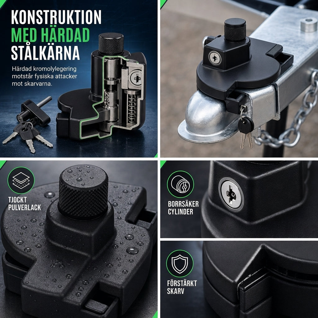 📢📢 50% RABATT! 🔔 Kraftigt släpkoppellås – Härdat stål och pulverlackering för parkerade släp
