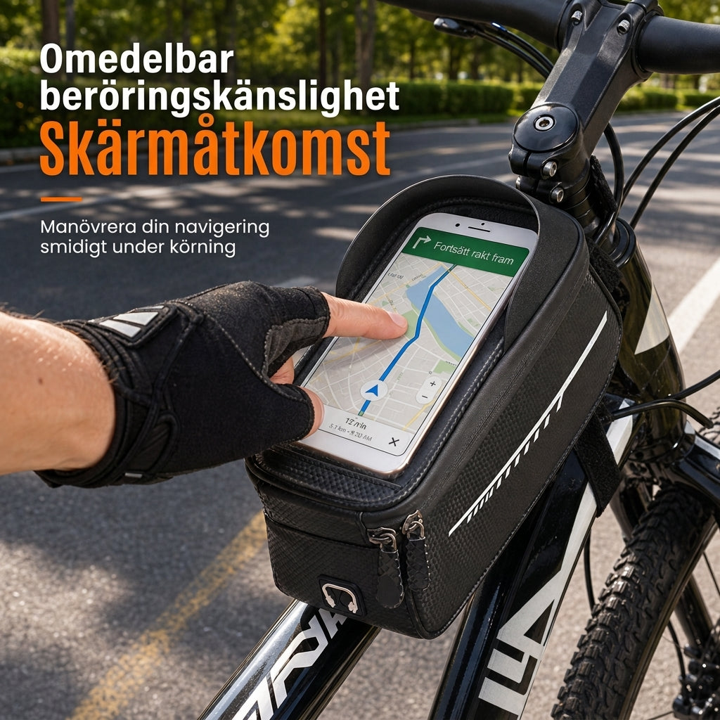 Vattentät cykelramväska för framtuben 🚲 med telefonhållare för mountainbikes och landsvägscyklar | 50 % rabatt