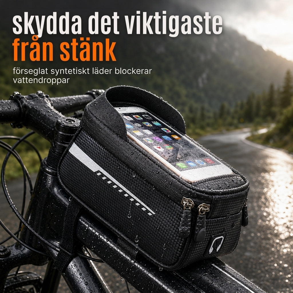 Vattentät cykelramväska för framtuben 🚲 med telefonhållare för mountainbikes och landsvägscyklar | 50 % rabatt