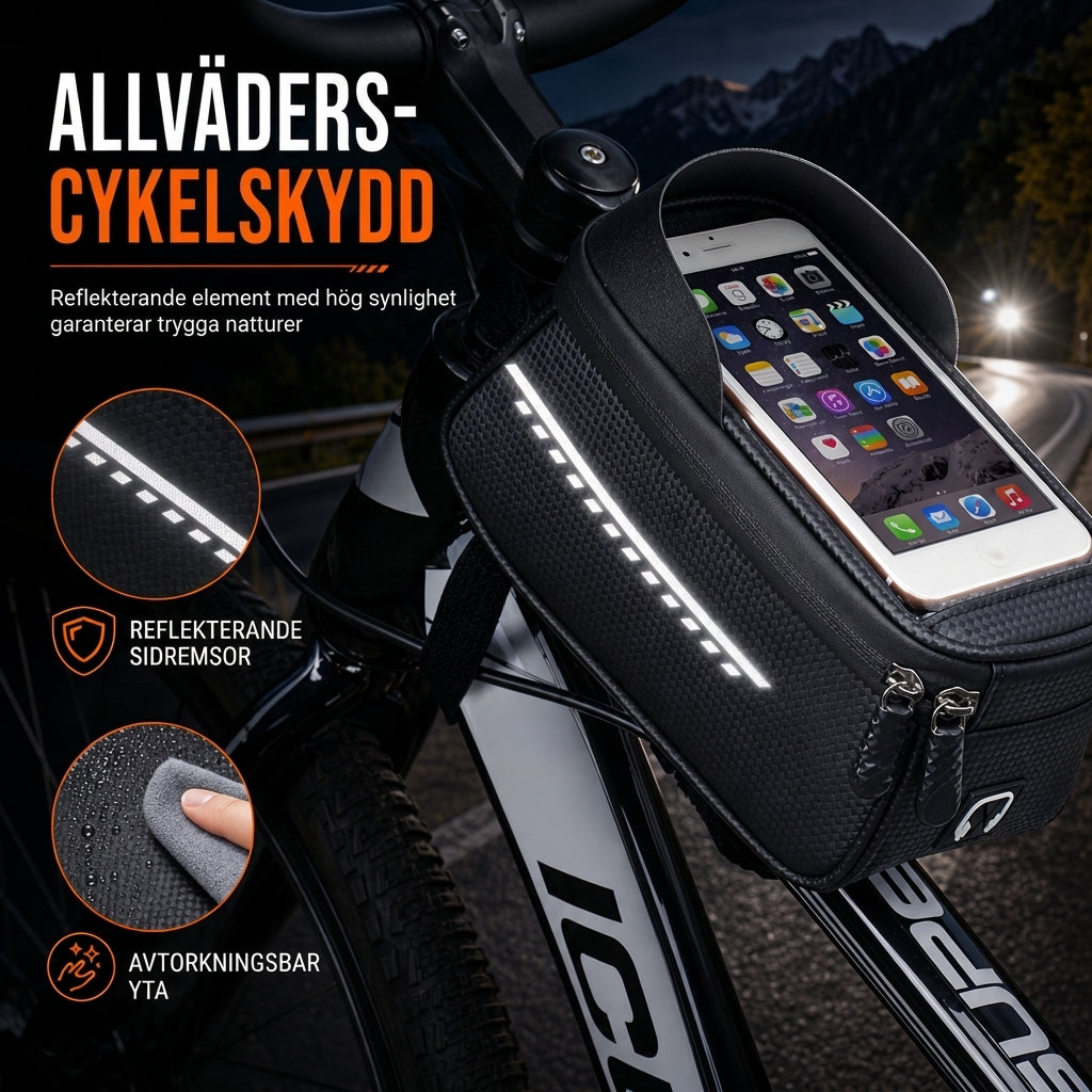 Vattentät cykelramväska för framtuben 🚲 med telefonhållare för mountainbikes och landsvägscyklar | 50 % rabatt