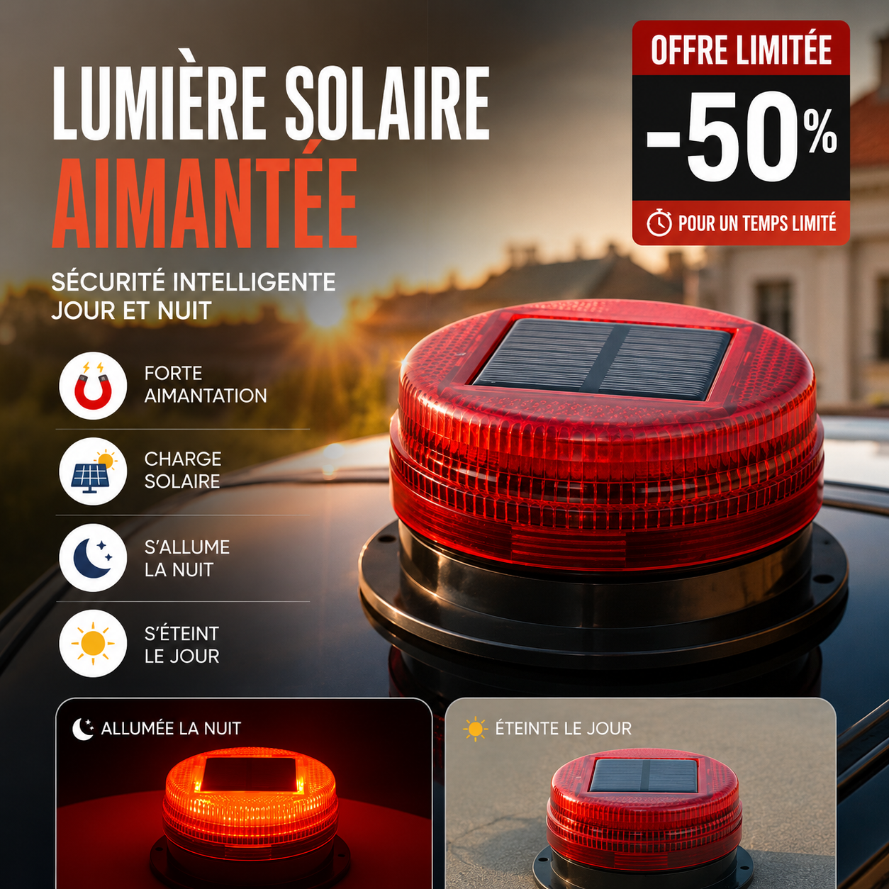 Soldriven blinkande lampa